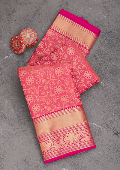 Onion Pink Zariwork Pure Silk Saree-Koskii