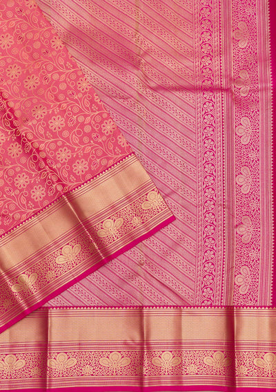 Onion Pink Zariwork Pure Silk Saree-Koskii