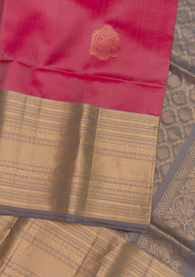 Onion Pink Zariwork Pure Silk Saree-Koskii