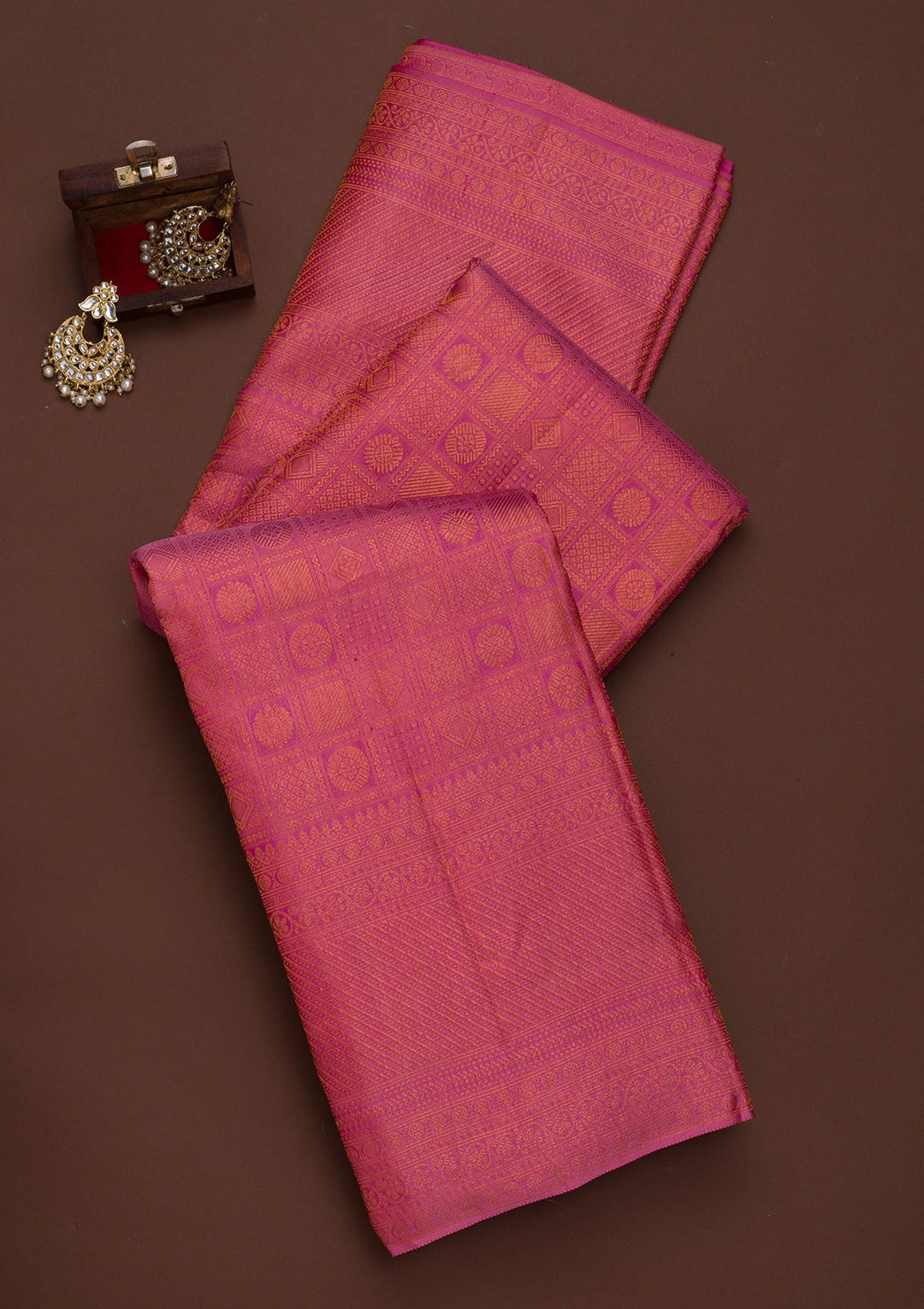 Onion Pink Zariwork Pure Silk Saree-Koskii