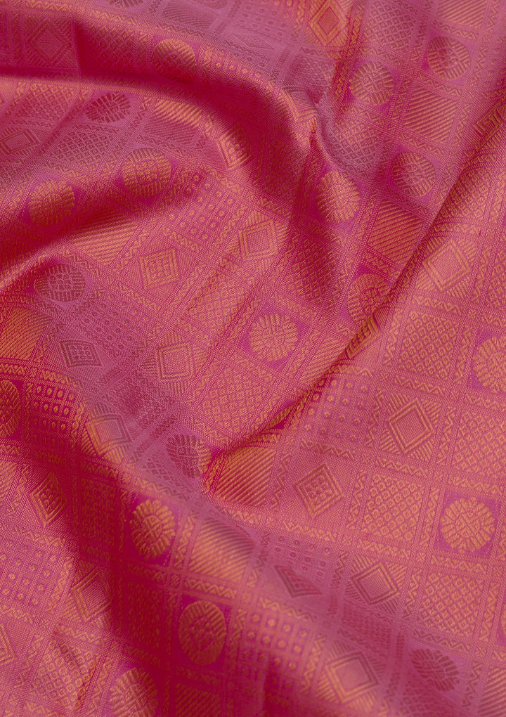 Onion Pink Zariwork Pure Silk Saree-Koskii