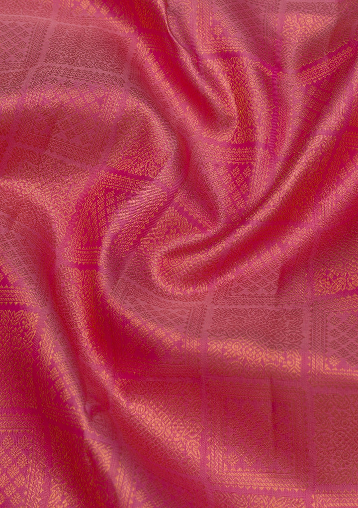 Onion Pink Zariwork Pure Silk Saree-Koskii