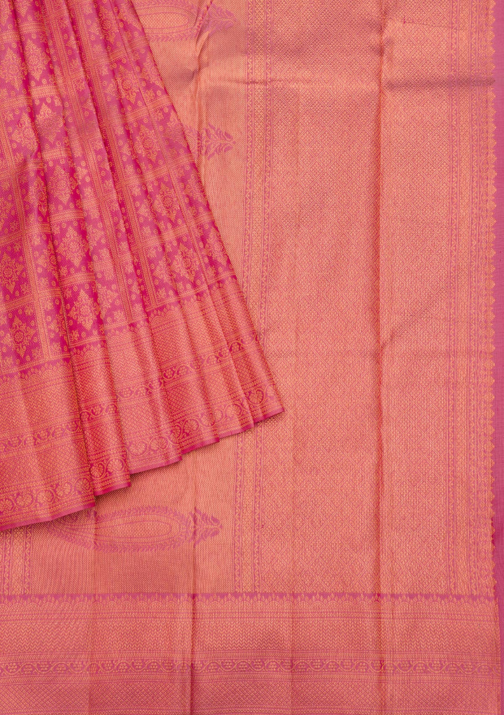 Onion Pink Zariwork Pure Silk Saree-Koskii