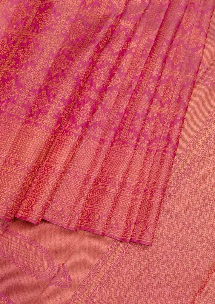Onion Pink Zariwork Pure Silk Saree-Koskii