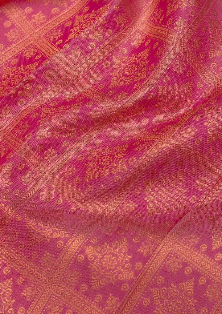 Onion Pink Zariwork Pure Silk Saree-Koskii