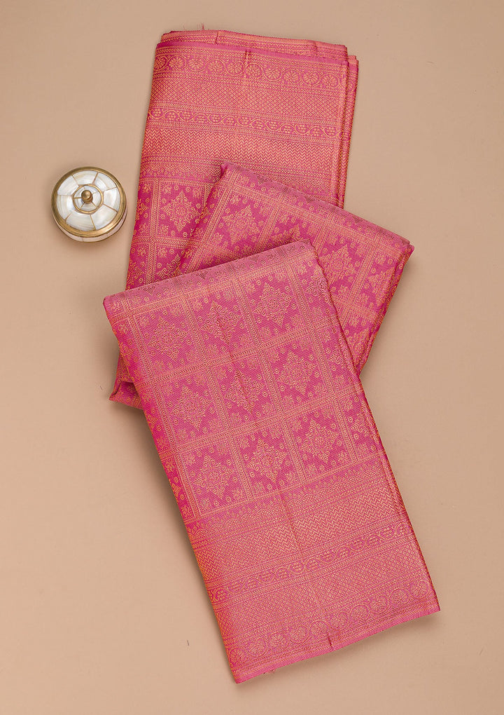 Onion Pink Zariwork Pure Silk Saree-Koskii