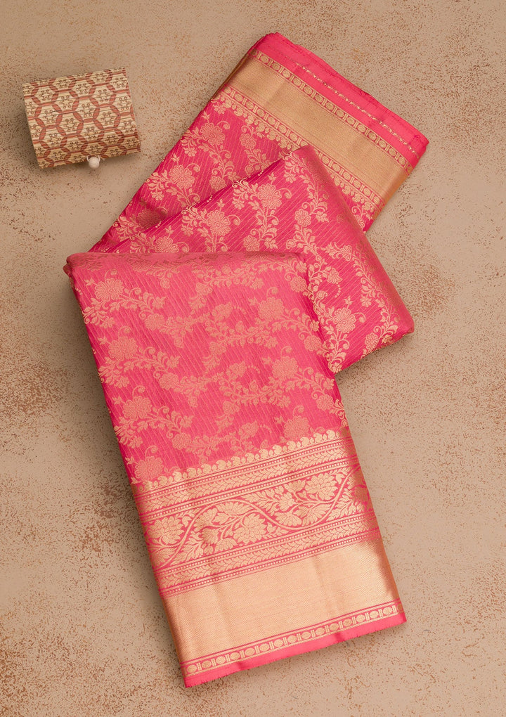 Onion Pink Zariwork Pure Silk Saree-Koskii