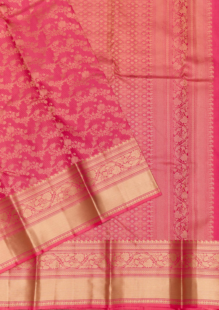 Onion Pink Zariwork Pure Silk Saree-Koskii