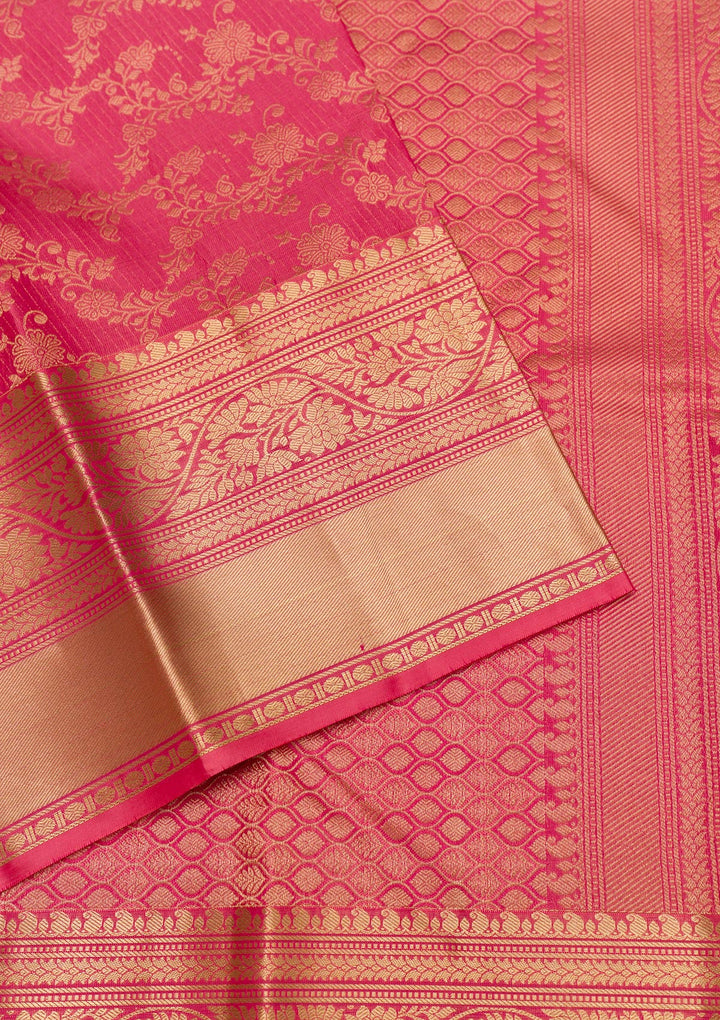 Onion Pink Zariwork Pure Silk Saree-Koskii