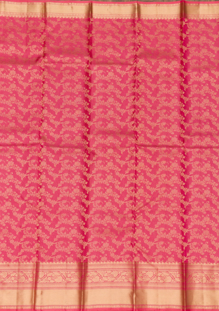 Onion Pink Zariwork Pure Silk Saree-Koskii