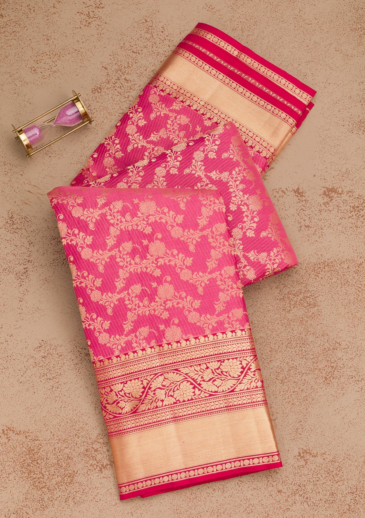 Onion Pink Zariwork Pure Silk Saree-Koskii