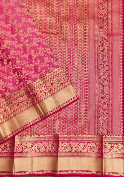 Onion Pink Zariwork Pure Silk Saree-Koskii