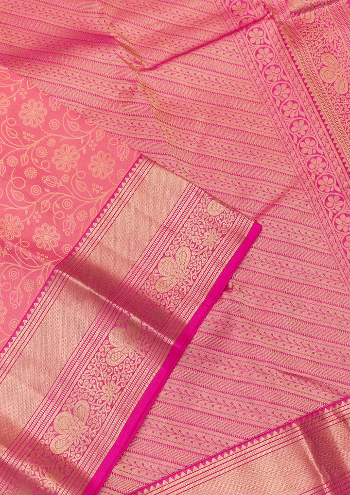 Onion Pink Zariwork Pure Silk Saree-Koskii