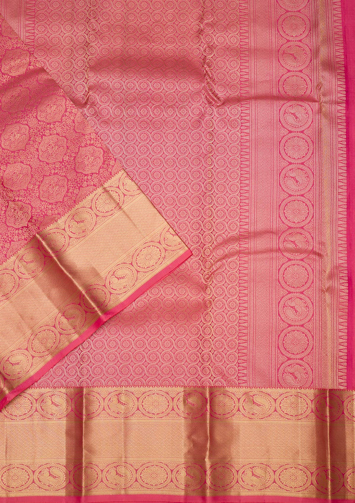 Onion Pink Zariwork Pure Silk Saree-Koskii