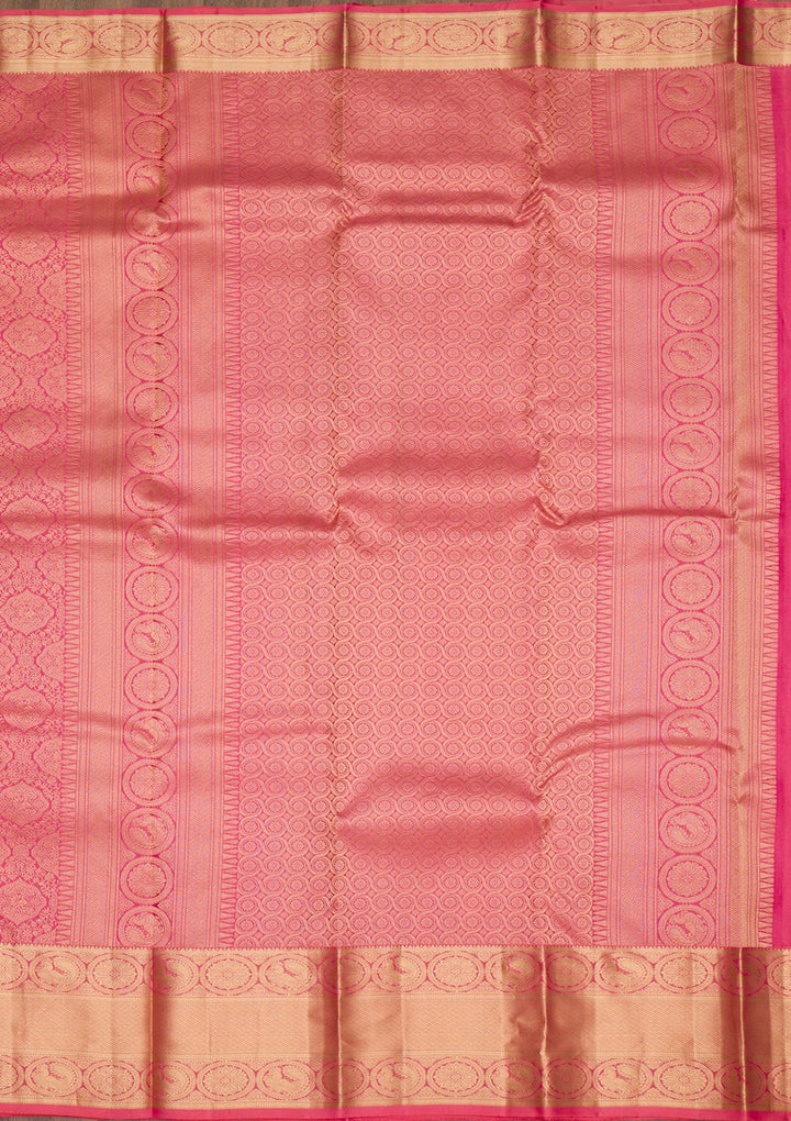 Onion Pink Zariwork Pure Silk Saree-Koskii