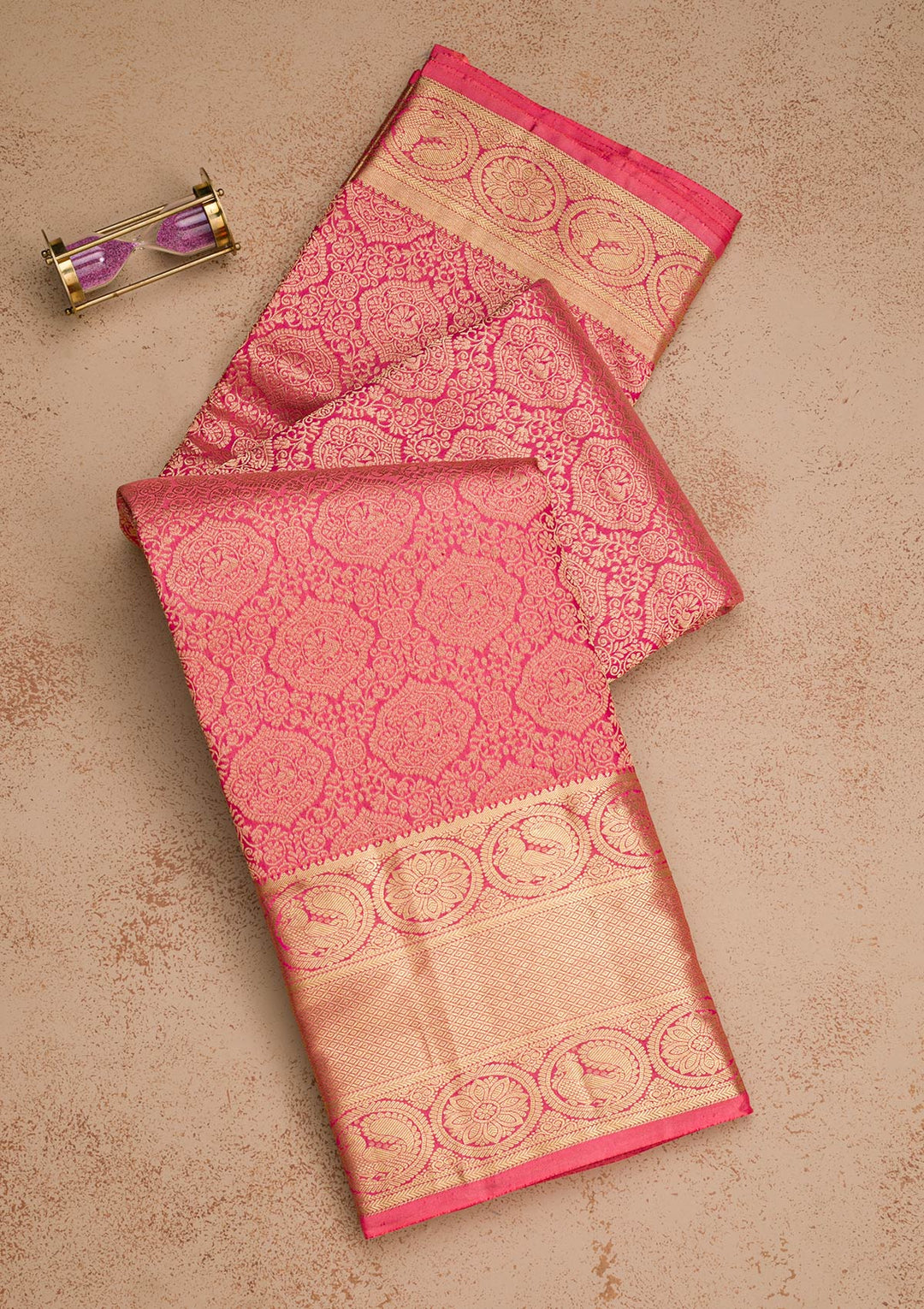 Onion Pink Zariwork Pure Silk Saree-Koskii