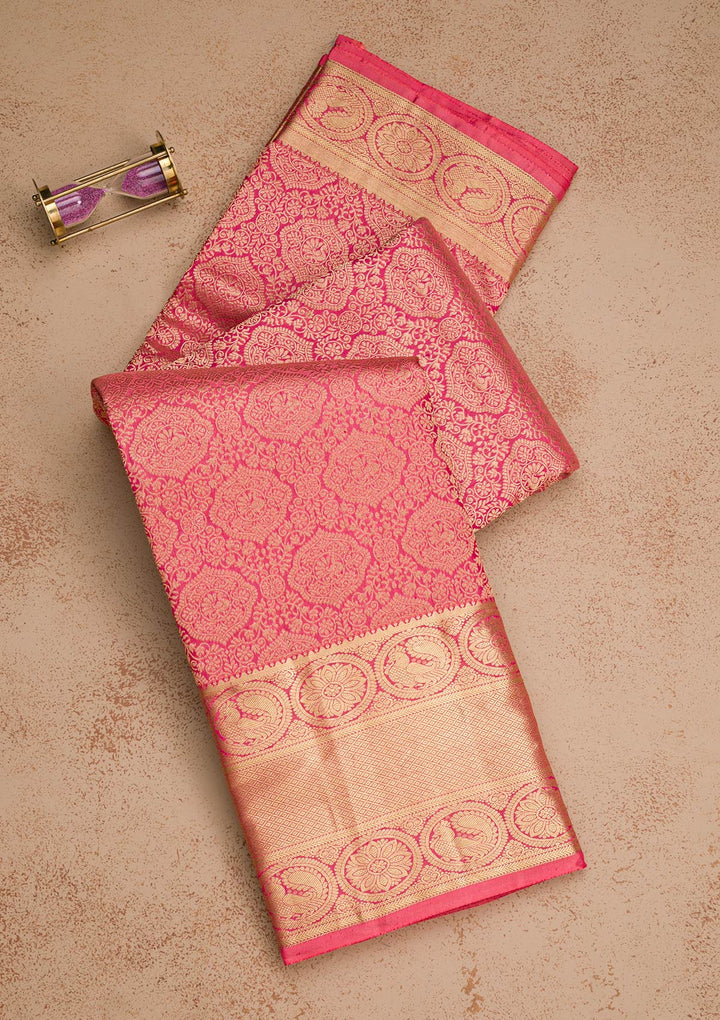 Onion Pink Zariwork Pure Silk Saree-Koskii