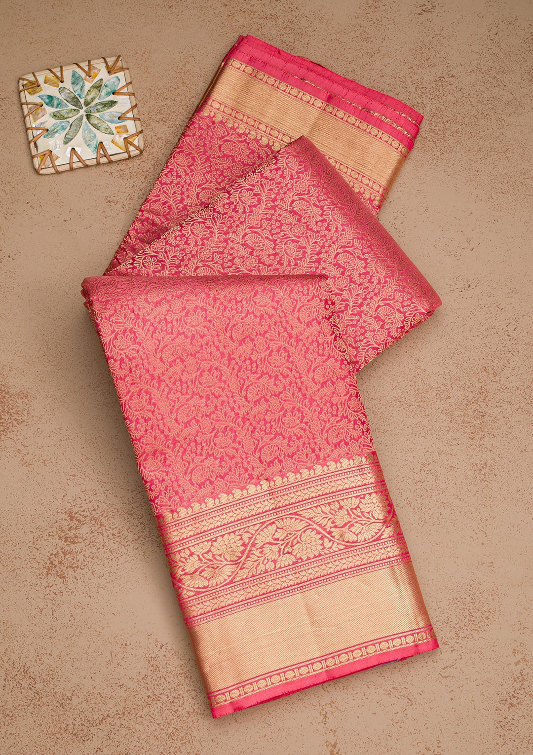Onion Pink Zariwork Pure Silk Saree-Koskii