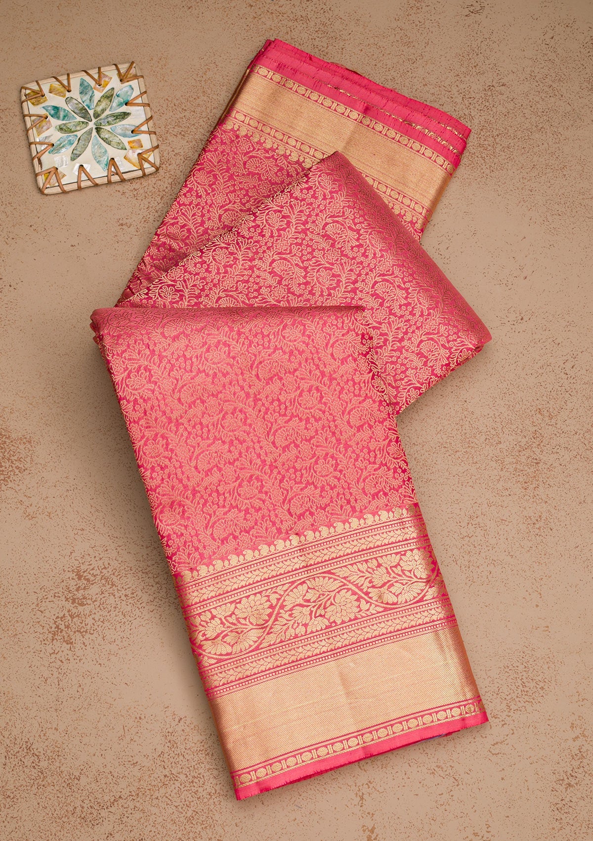 Onion Pink Zariwork Pure Silk Saree-Koskii