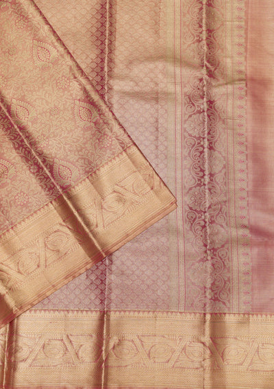 Onion Pink Zariwork Pure Silk Saree-Koskii