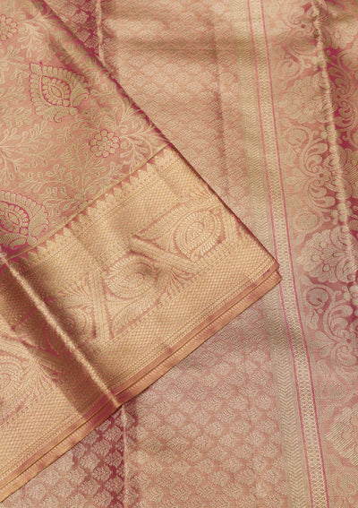 Onion Pink Zariwork Pure Silk Saree-Koskii