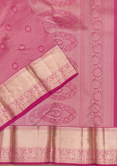 Onion Pink Zariwork Pure Silk Saree-Koskii