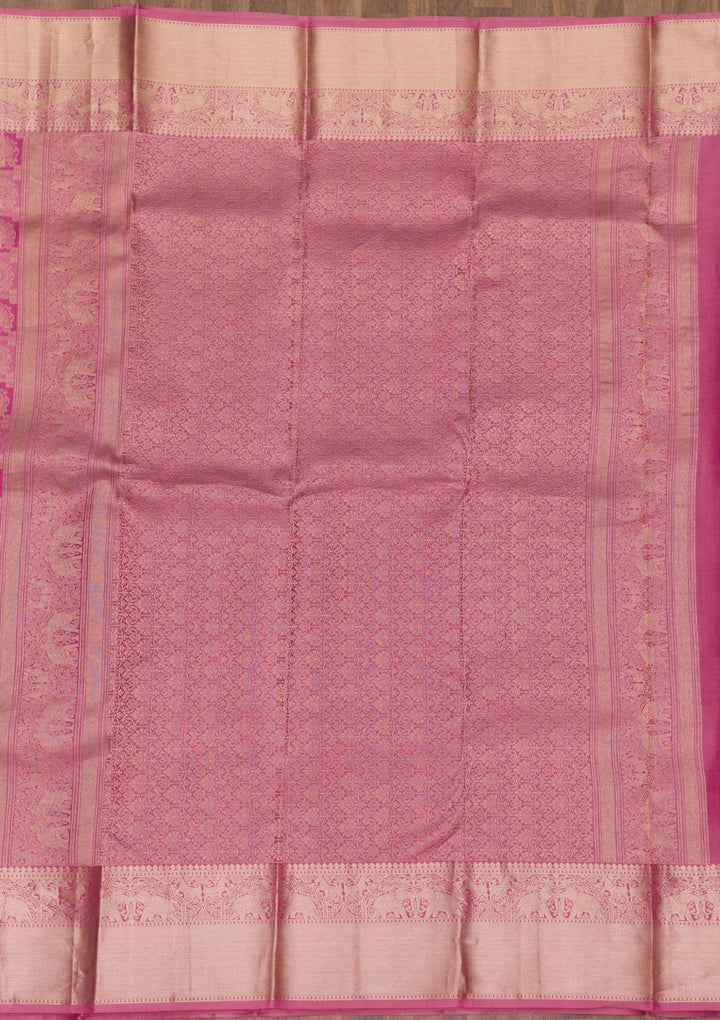 Onion Pink Zariwork Pure Silk Saree-Koskii