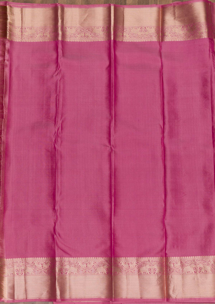 Onion Pink Zariwork Pure Silk Saree-Koskii