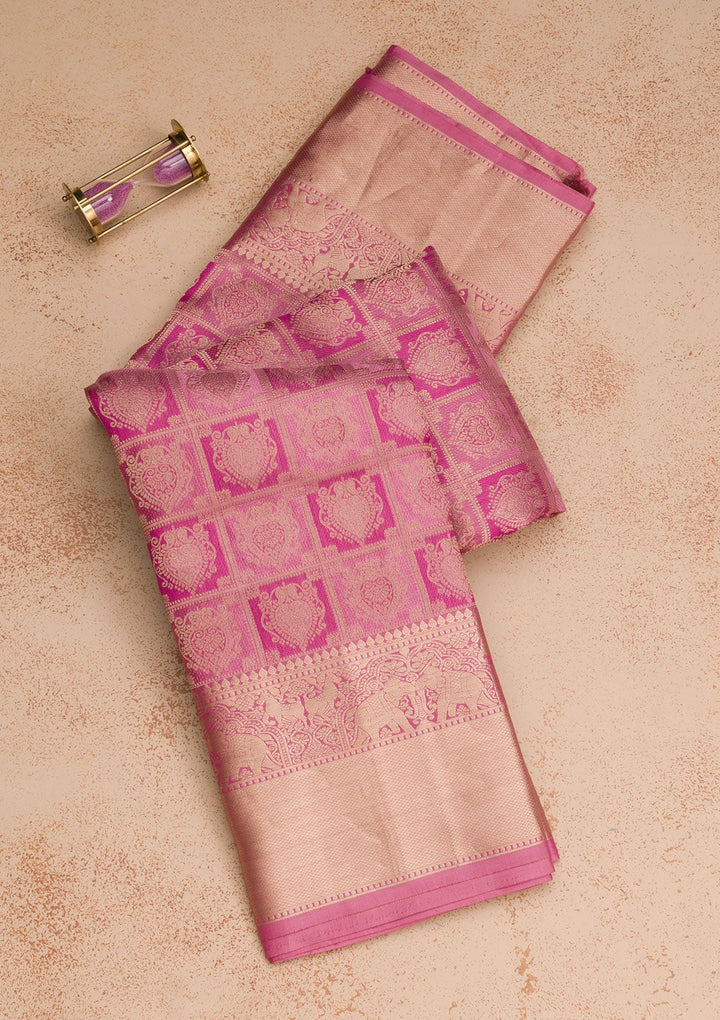 Onion Pink Zariwork Pure Silk Saree-Koskii