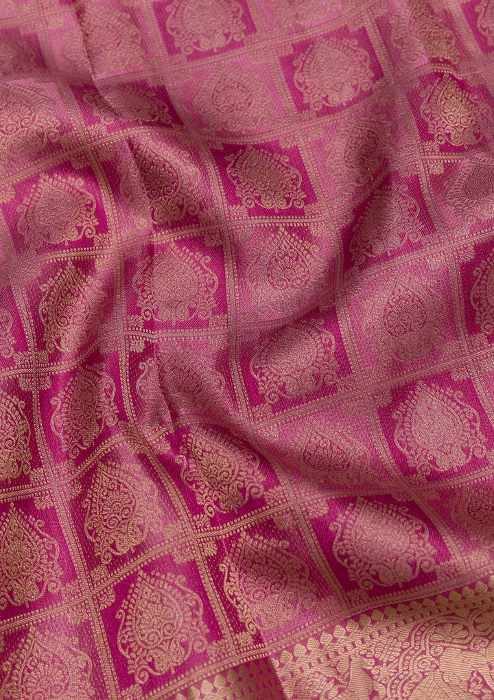 Onion Pink Zariwork Pure Silk Saree-Koskii