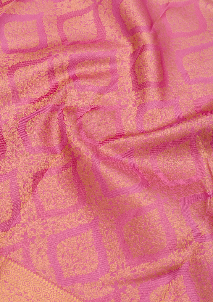Onion Pink Zariwork Pure Silk Saree-Koskii