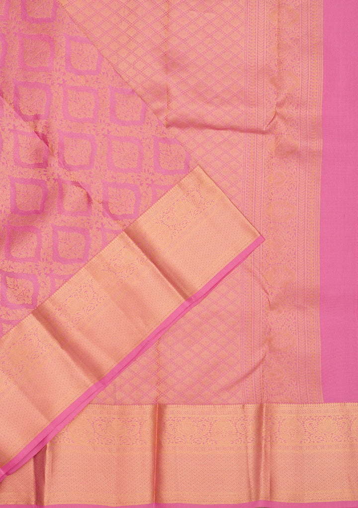 Onion Pink Zariwork Pure Silk Saree-Koskii