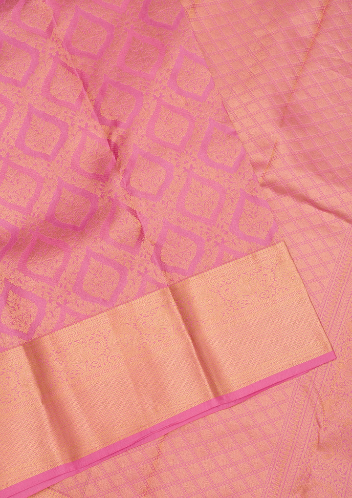 Onion Pink Zariwork Pure Silk Saree-Koskii
