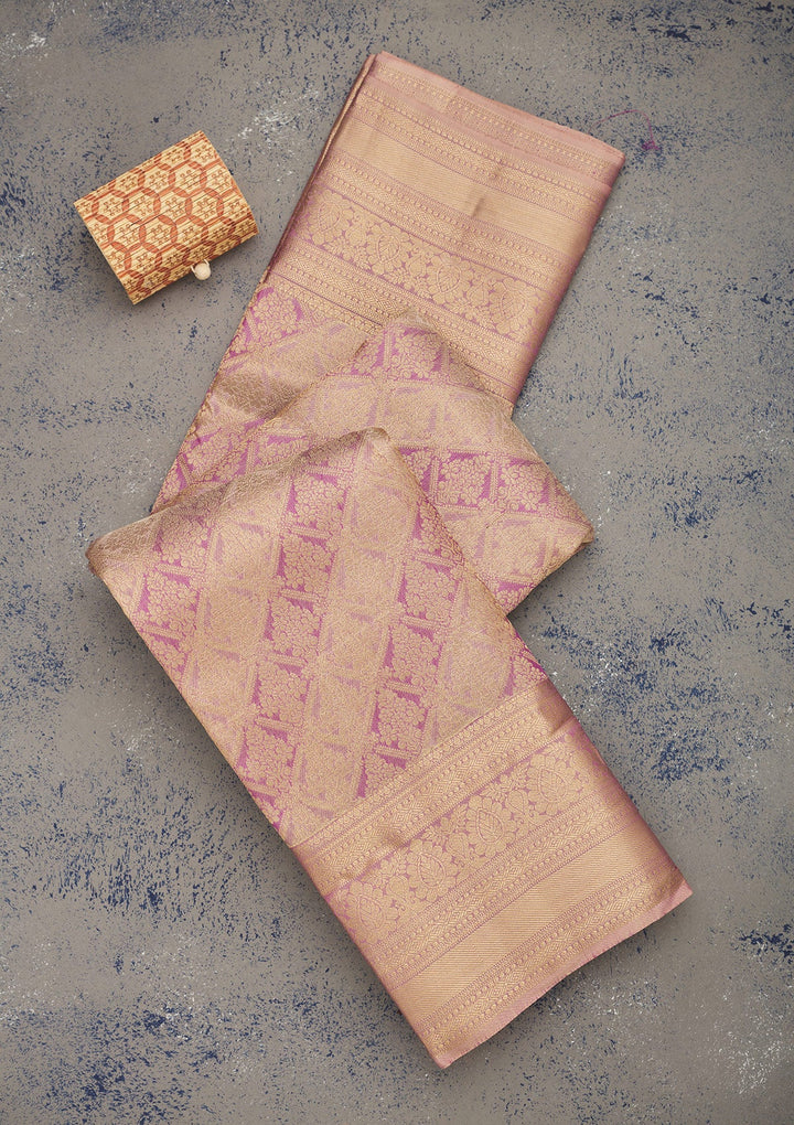 Onion Pink Zariwork Pure Silk Saree-Koskii