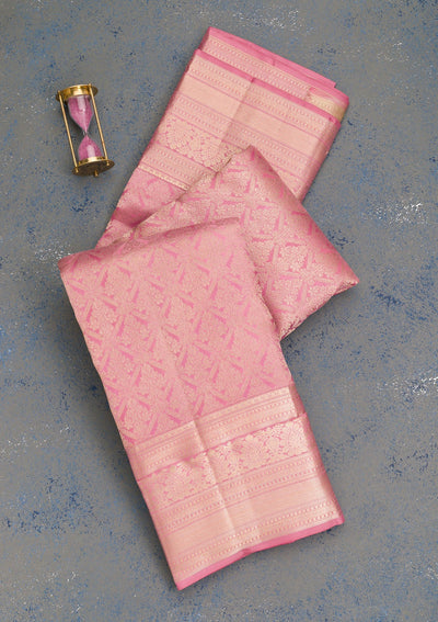 Onion Pink Zariwork Pure Silk Saree-Koskii