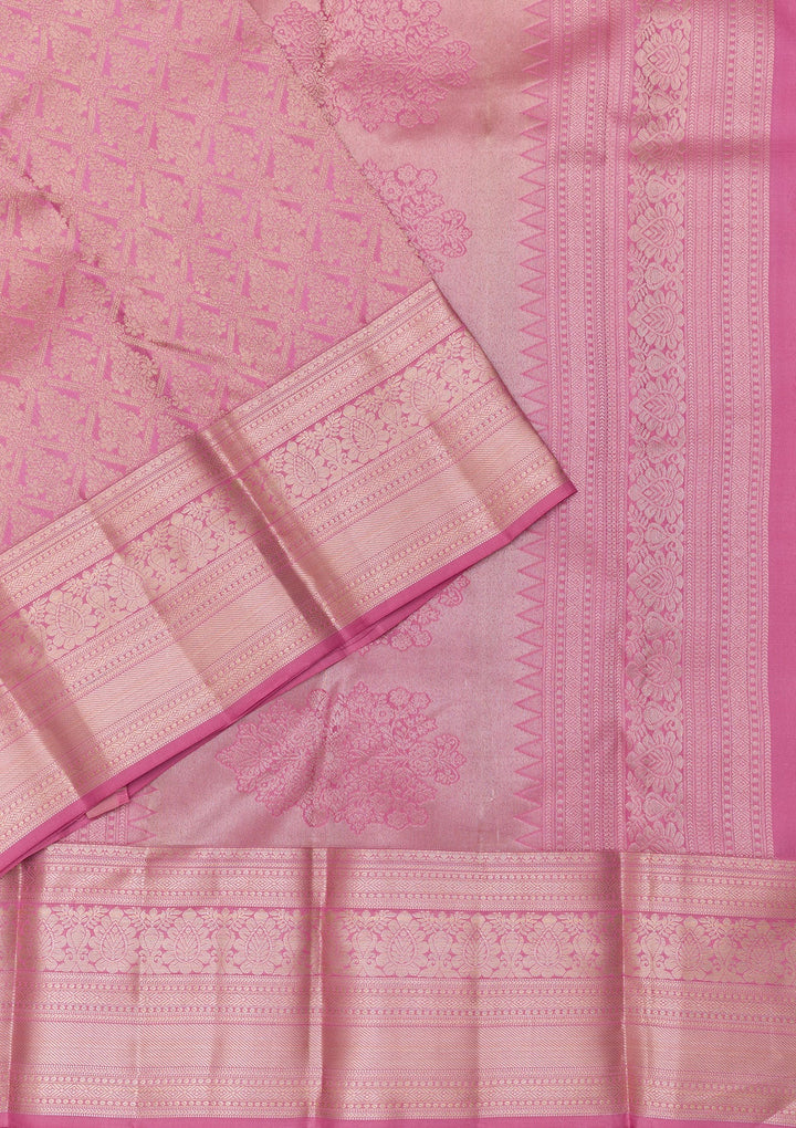 Onion Pink Zariwork Pure Silk Saree-Koskii