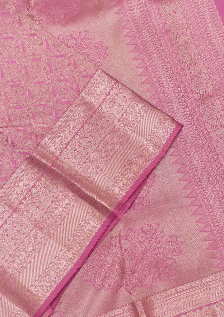Onion Pink Zariwork Pure Silk Saree-Koskii