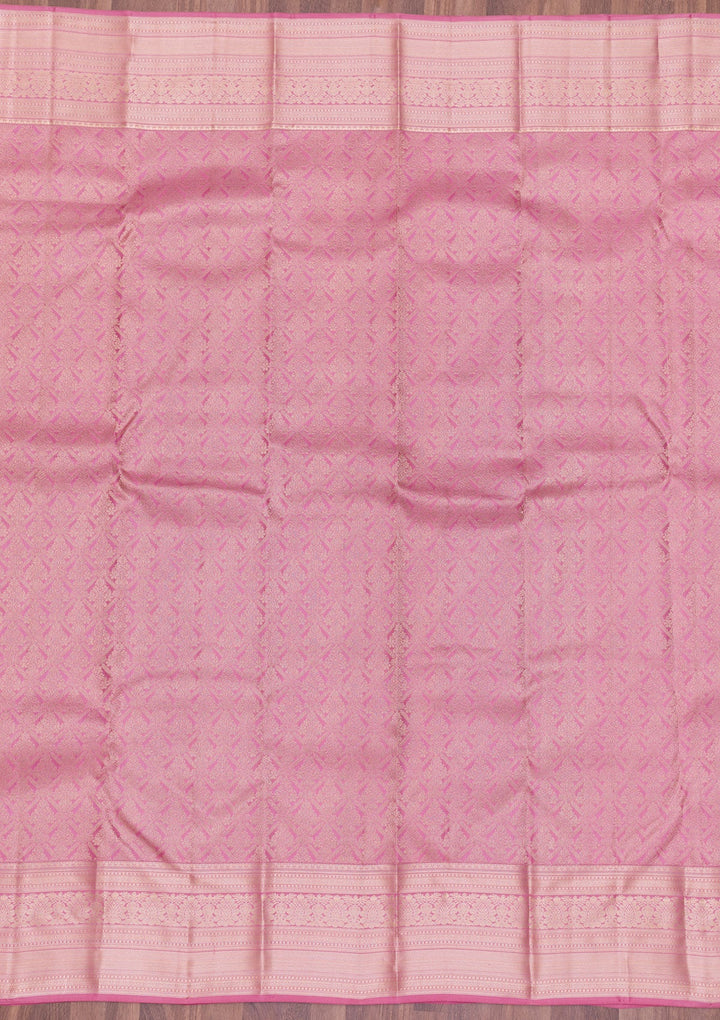Onion Pink Zariwork Pure Silk Saree-Koskii