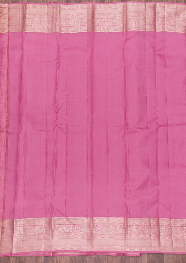 Onion Pink Zariwork Pure Silk Saree-Koskii