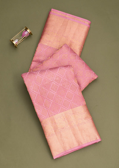 Onion Pink Zariwork Pure Silk Saree-Koskii