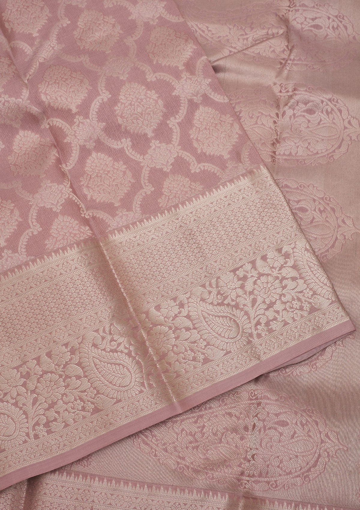 Onion Pink Zariwork Pure Silk Saree