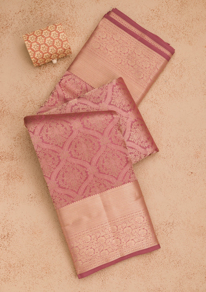Onion Pink Zariwork Pure Silk Saree-Koskii