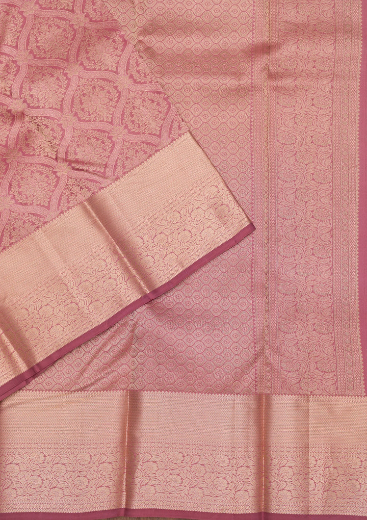 Onion Pink Zariwork Pure Silk Saree-Koskii