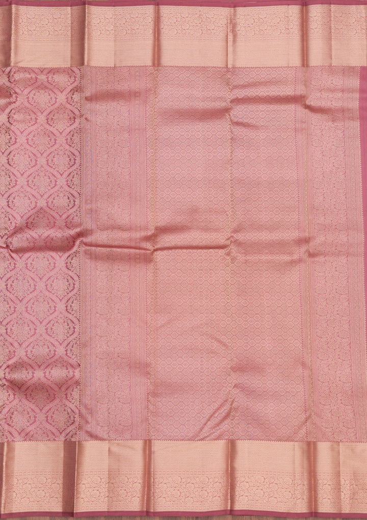 Onion Pink Zariwork Pure Silk Saree-Koskii