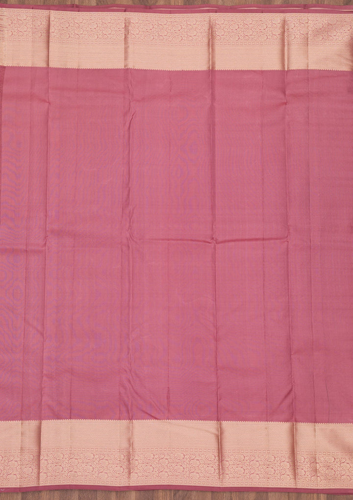 Onion Pink Zariwork Pure Silk Saree-Koskii