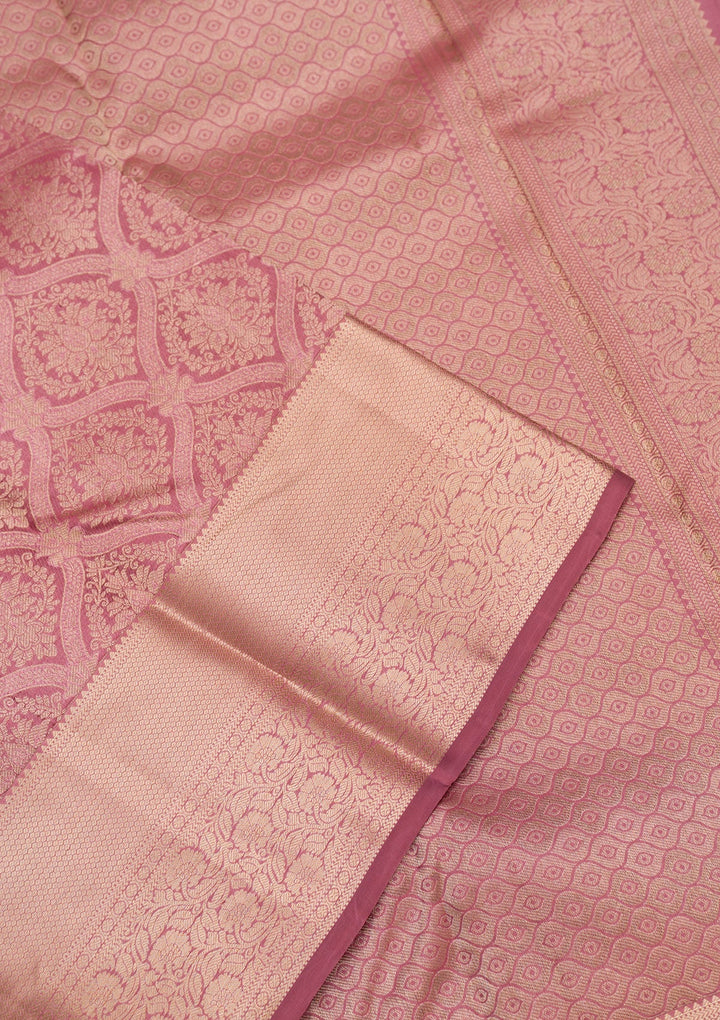 Onion Pink Zariwork Pure Silk Saree-Koskii