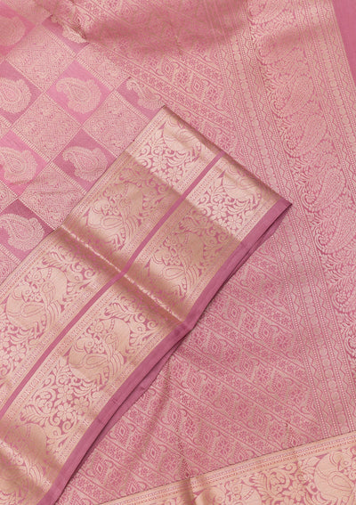 Onion Pink Zariwork Pure Silk Saree-Koskii