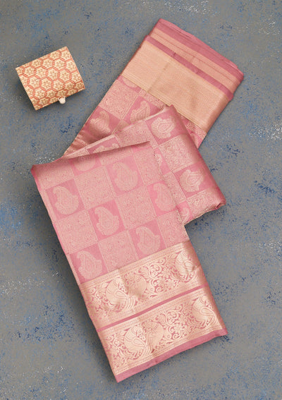 Onion Pink Zariwork Pure Silk Saree-Koskii