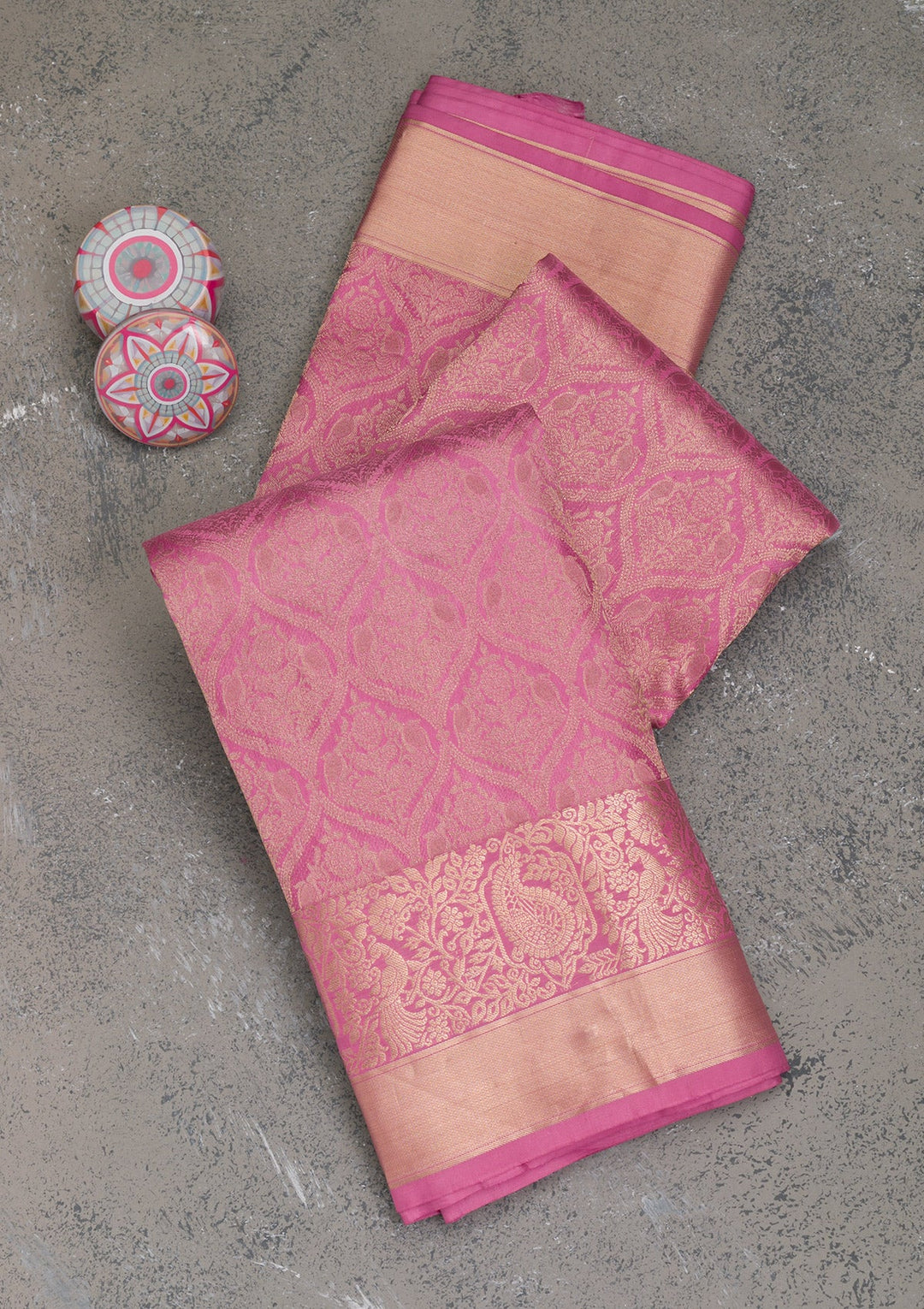 Onion Pink Zariwork Pure Silk Saree-Koskii