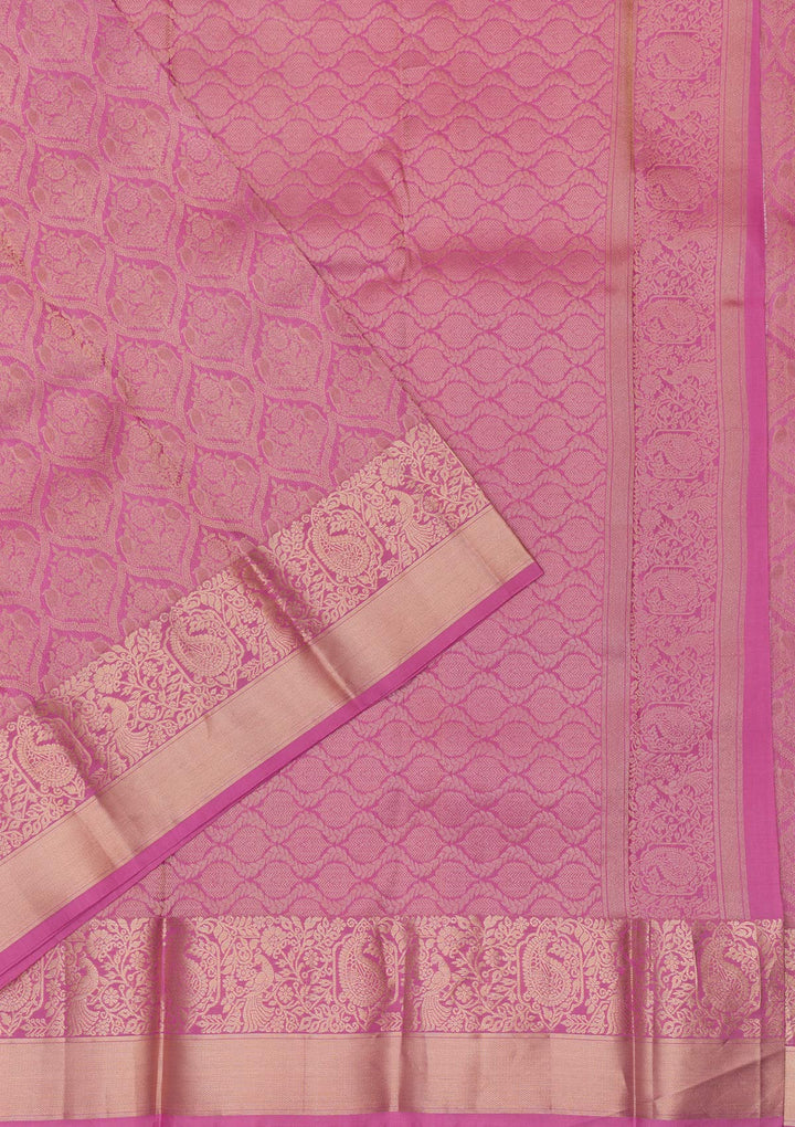 Onion Pink Zariwork Pure Silk Saree-Koskii